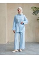 PİT00511-BBM Ön Roba Detay Pantolonlu Takım-Bebe Mavisi