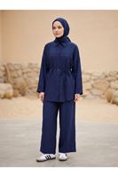 PİT00511-LCV Ön Roba Detay Pantolonlu Takım-Lacivert