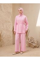 PİT00511-PMB Ön Roba Detay Pantolonlu Takım-Pembe