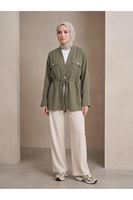 CKT01788-HKİ Çift Kapak Tünel Detay Ceket-Haki