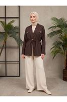 CKT01788-KHV Çift Kapak Tünel Detay Ceket-Kahve