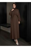 ELB04116-KHV Bağlamalı İkili Elbise-Kahve