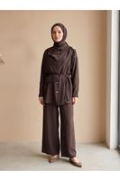 PİT00508-KHV Omuz Toka Detay Aller Pantolonlu Takım-Kahve