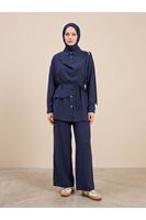 PİT00508-LCV Omuz Toka Detay Aller Pantolonlu Takım-Lacivert