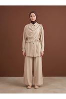 PİT00508-TAŞ Omuz Toka Detay Aller Pantolonlu Takım-Taş