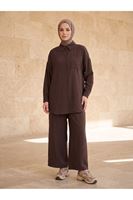 PİT00510-KHV Cep Detay Pantolonlu Takım-Kahve