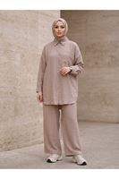 PİT00510-VİZ Cep Detay Pantolonlu Takım-Vizon