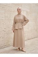 ELB04147-VİZ İkili Çilek Elbise-Vizon