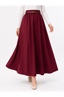 MOE03059-BRD Büzgülü Kemer Detay Soft Etek-Bordo