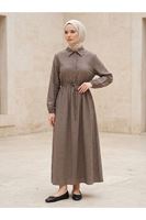 ELB04146-DMN Beli Tünelli Elbise-Duman