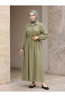 ELB04146-HKİ Beli Tünelli Elbise-Haki