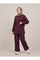 PİT00513-BRD Takma Manşet Pantolonlu Takım-Bordo