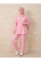 PİT00513-PMB Takma Manşet Pantolonlu Takım-Pembe