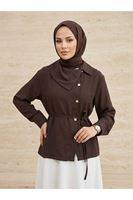 TUN05962-KHV Çapraz Düğmeli Tunik-Kahve