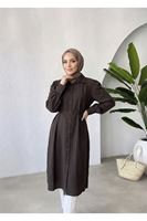 TUN05972-KHV Yakalı Uzun Kupra Tunik-Kahve