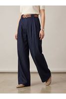 PNT01568-LCV Pileli Kemer Detay Pantolon-Lacivert