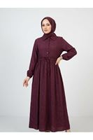 ELB04145-BRD Bel Fırfır Detay Yarım Pat Elbise-Bordo