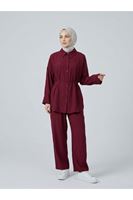 PİT00517-BRD Roba Detay Pantolonlu Çilek Takım-Bordo