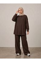 PİT00516-KHV Arka Roba Detay Pantolonlu Takım-Kahve