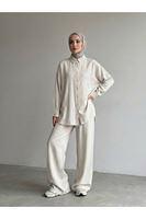 PİT00516-TAŞ Arka Roba Detay Pantolonlu Takım-Taş