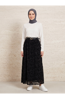 MOE03058-SYH Flok Baskı Etek-Siyah