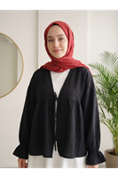 TUN05982-SYH Roba Büzgülü Kol Lastik Tunik-Siyah