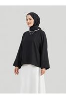 TUN05979-SYH Geniş Takma Manşet Tunik-Siyah