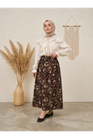 MOE03063-KHV Kemer Detay Çiçek Desen Etek-Kahve