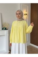 TUN05981-SRI Manşet Detay Büzgülü Tunik-Sarı