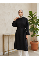 TUN05984-SYH Ön Nevrür Detay  Uzun Tunik-Siyah
