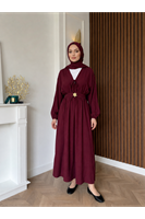 ELB04150-BRD Kuşak Aksesuar Detay BAĞLAMALI eLBİSE-Bordo