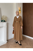 ELB04150-TAB Kuşak Aksesuar Detay BAĞLAMALI eLBİSE-Taba