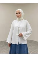 TUN05985-EKR Ön BağlamalıTunik-Ekru