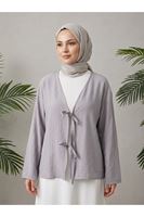TUN05985-84 Ön BağlamalıTunik-Açık Gri