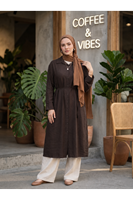 TUN05971-KHV Yarasa Kol Uzun Tunik-Kahve