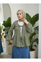 TUN05987-HKİ İki Bağlamalı Müslin Tunik-Haki