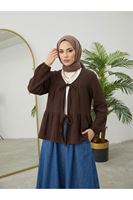 TUN05987-KHV İki Bağlamalı Müslin Tunik-Kahve