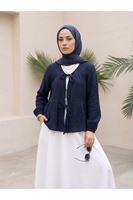TUN05987-LCV İki Bağlamalı Müslin Tunik-Lacivert