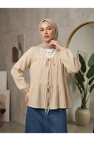 TUN05987-BEJ İki Bağlamalı Müslin Tunik-Bej