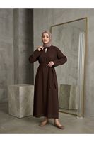 ELB04155-KHV Yarasa Elbise-Kahve