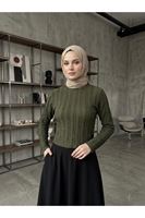 BLU03012-HKİ Bisiklet Yaka Fırfır Bluz-Haki