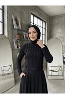BLU03012-01 Bisiklet Yaka Fırfır Bluz-Siyah