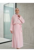 EİT00125-PMB Takma Manşet Etekli Takım-Pembe