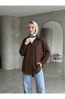 TUN05952-KHV Kendinden Çizgili Tunik-Kahve
