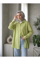 TUN05952-69 Kendinden Çizgili Tunik-YAĞ YEŞİLİ
