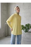 TUN05952-SRI Kendinden Çizgili Tunik-Sarı