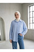 TUN05952-MAV Kendinden Çizgili Tunik-Mavi