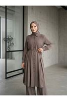 PİT00519-DMN Ön Arka Pileli Pantolonlu Takım-Duman