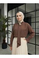 TUN05986-KHV Yaka Kuşak Aksesuar Detay Tunik-Kahve