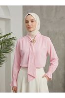 TUN05986-PMB Yaka Kuşak Aksesuar Detay Tunik-Pembe
